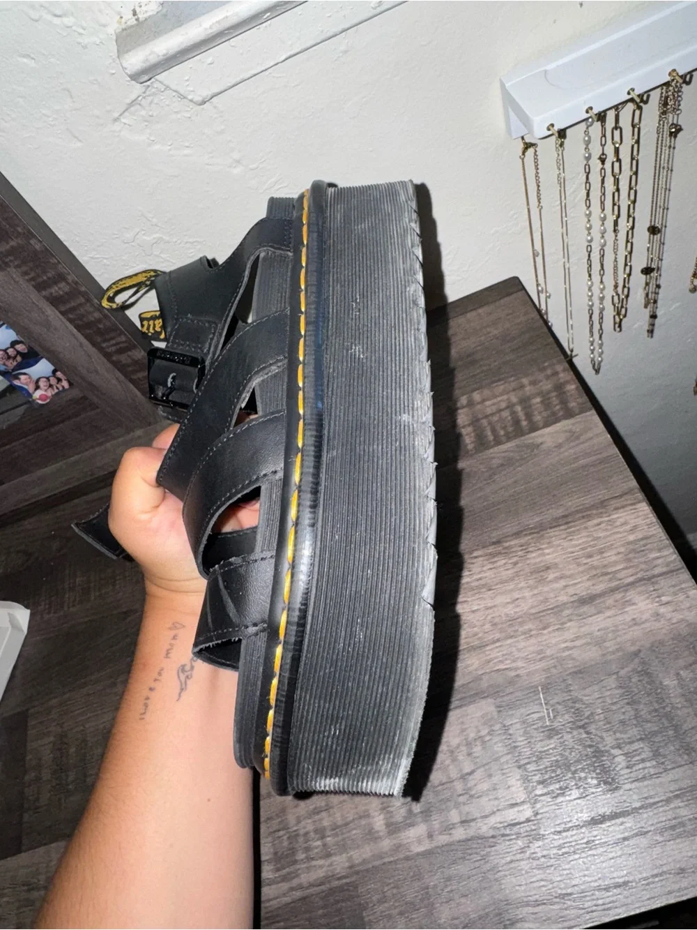 Dr. Martens Black Sandals with Yellow Stitching